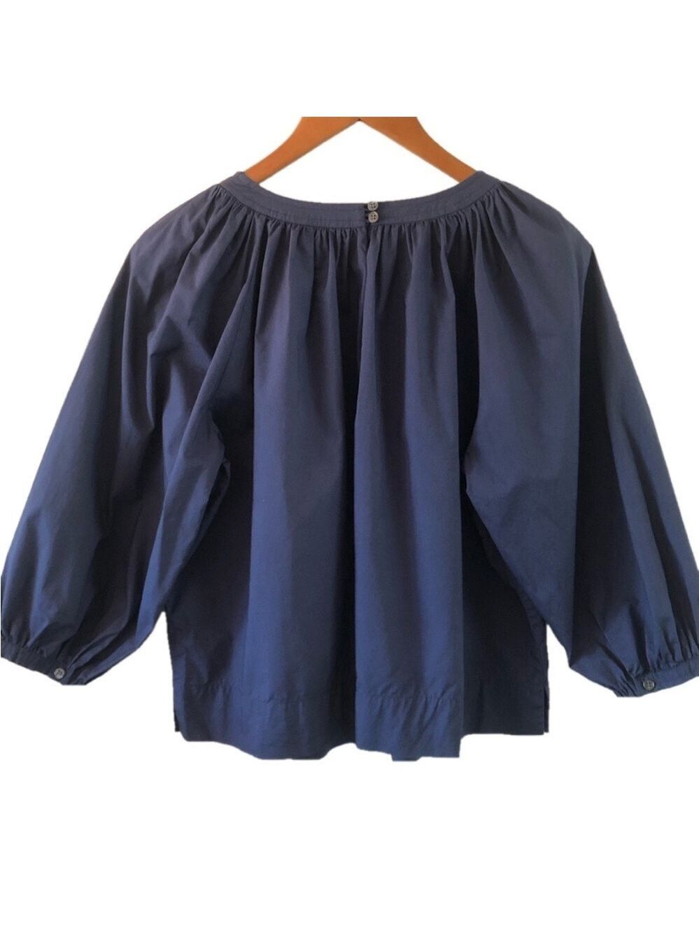 J. Crew Perfect Embellished Top blue 3/4 sleeve beaded puffed sleeves size S - Picture 6 of 16
